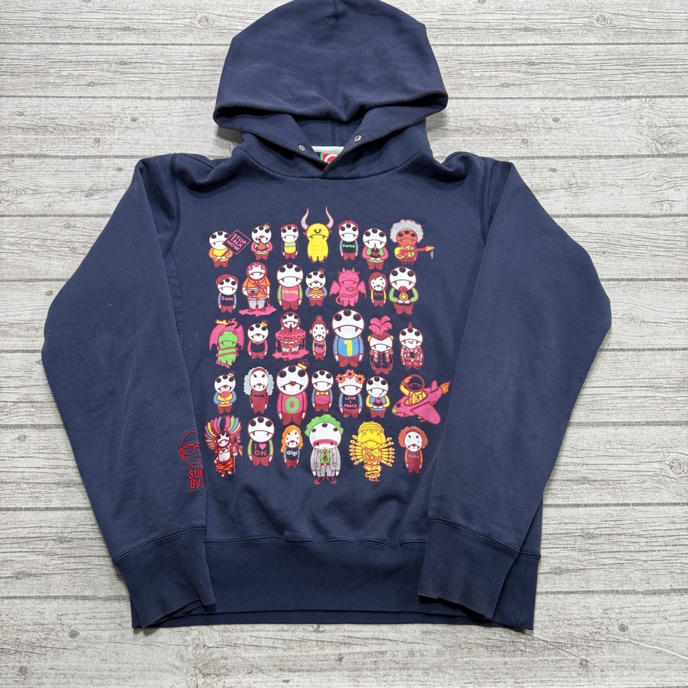 Y2K Devil Nut Hoodie Men's M Navy Blue Graphic Creature Icon Baggy Pullover